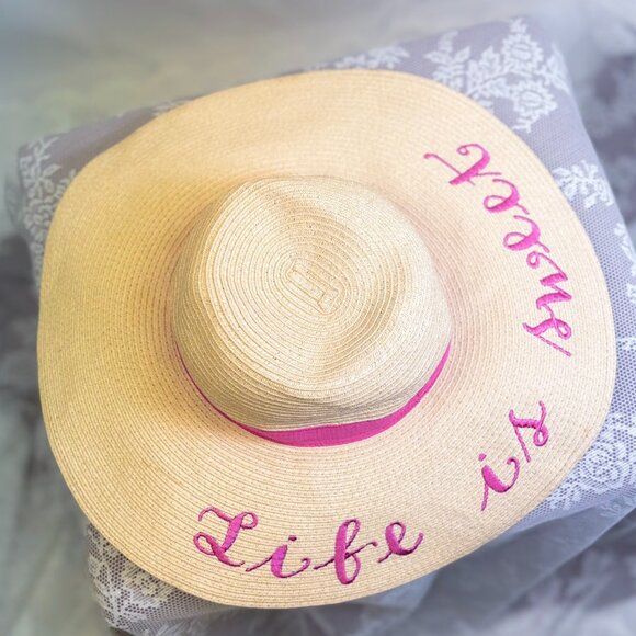 Girls Embroidered Hat Life Is Sweet Floppy Sun Summer Straw Hat Gymboree - Picture 4 of 7